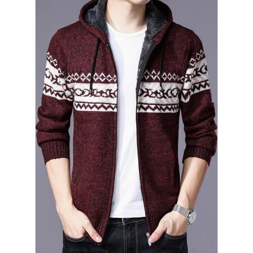 2018 mens velvet hooded zipper knitted Sweaters cardigan jacket plus size M--XXXL