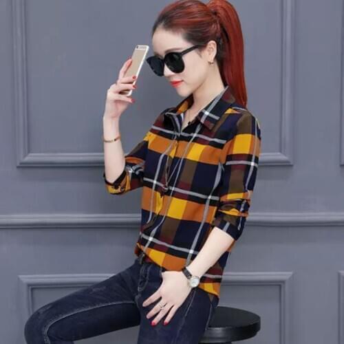2018 New Design Women Spring Summer Style Chiffon Blouses Shirts lady Casual Long Sleeve Plaided blusas Tops DD1849