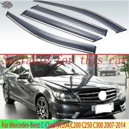 For Mercedes-Benz C-Class (W204)C200 C250 C300 2007-2014 Plastic Exterior Visor Vent Shades Window Sun Rain Guard Deflector 4pcs