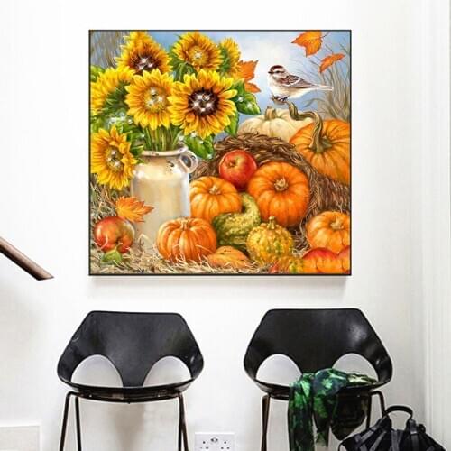 5d Diamond Painting Full Square round Sunflower Diamond Mosaic Embroidery Pumpkin Rhinestones Pumpkin festival Halloween decor