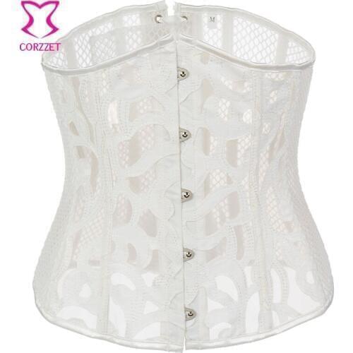 White Fishnet PVC Leather Wedding Corset Underbust Sexy Lingerie Corselete Feminino Espartilhos Corsets and Bustiers Gothic