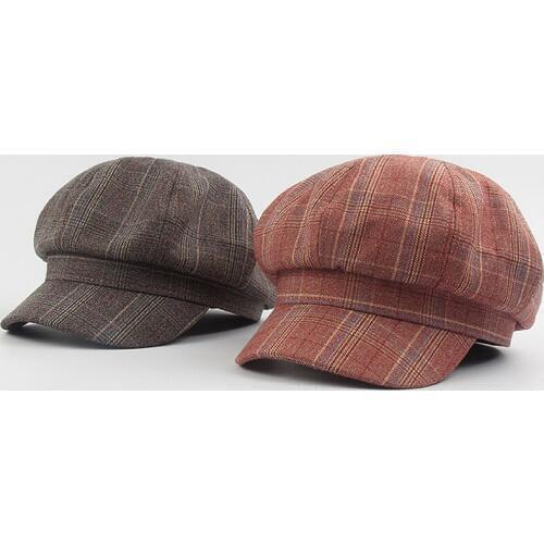 British Style Plaid Newsboy Cap Vintage Cotton Painter Hat Women/Men Octagonal Cap Spring Autumn Caps And Hats NZ075