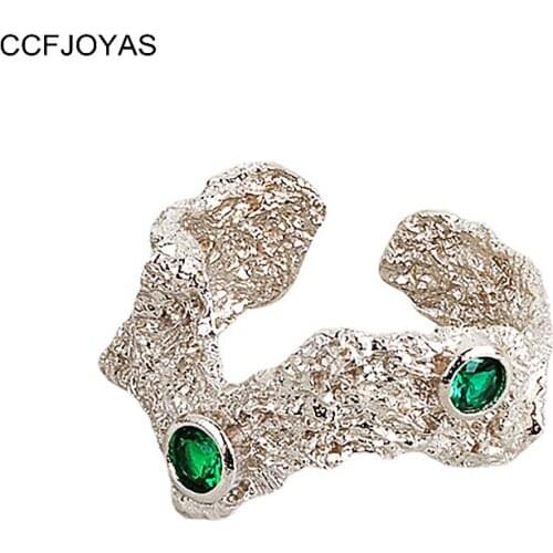 CCFJOYAS Korean Version of Irregular micro-inlaid Dark Green Zircon Ring Open Ring for Women INS cold wind Jewelry Wholesale