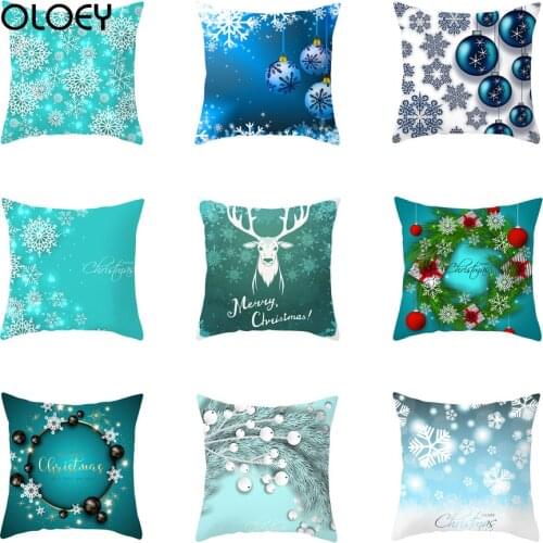 Green Christmas Deer Cushion Cover Dream Snow Elk Pattern Cover Cushion Cover Home Chair Car Seat Decoration Cushion Cover 45x45