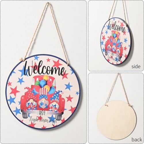 Decor Welcome Signs Hanging Farmhouse Round Plaque Independence Day Decoration Door Hanger Vertical Signs Home Doorway Decor