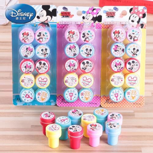 Disney 10pcs Mickey Minnie Seal Childrens Cartoon Medal Student Drawing Seal Boys and Girls Learning to Draw Stamp Office Gift