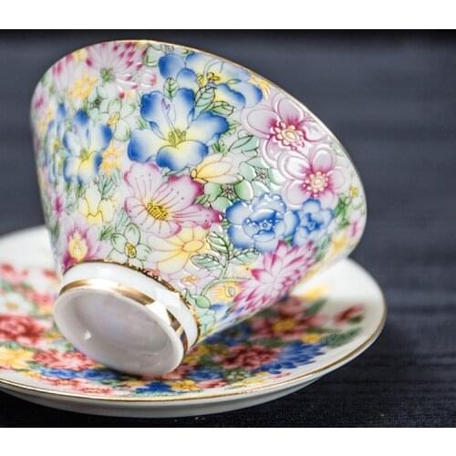 Porcelain Single Puer Tea Cup Enamel Flowers Master Tea Cup Ceramics Hand Painted Teacup Color Kung Fu Tea Set