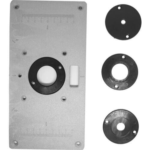 235mm x 120mm x 8mm Router Table Plate Aluminum Router Table Insert Plate + 4 Rings Nuts Woodworking Trimming Machine Flip Panel