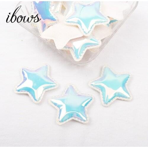 IBOWS 10Pcs Mirror Synthetic Leather Glitter Star Patch Embelishment For DIY Handmade Materials Hair Bows Decoration Accessories
