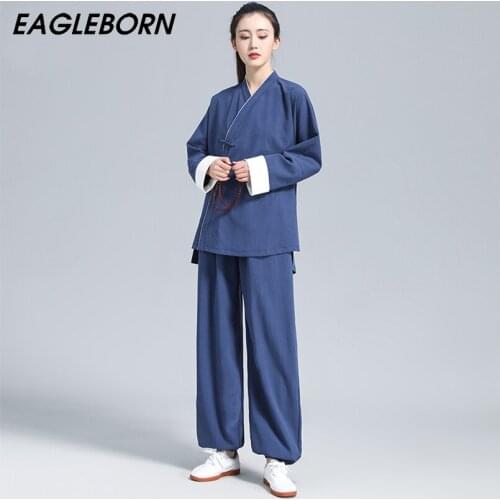 New Traditional Chinese Clothing for Women Spring Men Kung Fu Clothing Sets Tai Chi Suit Coat Hanfu Women Men Sets Cotton Linen