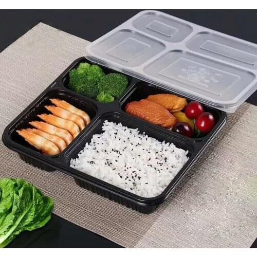400pcs 4 Compartments Food Grade PP Take Away Food Packing Boxes High Quality Disposable Bento Box for Hotel W0031