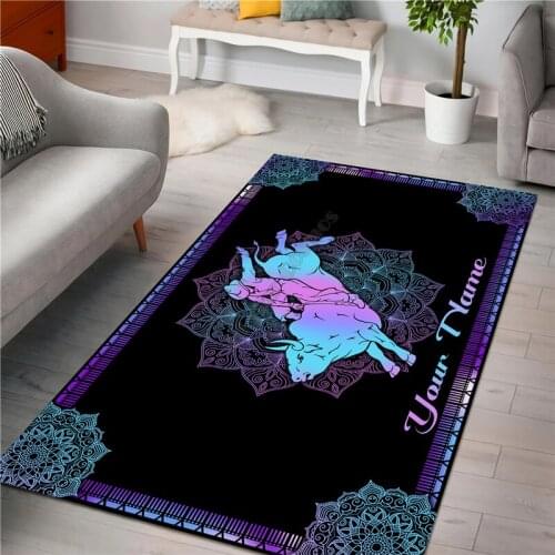 Personalized Name Bull Riding 3D All Over Printed Non-slip Mat Dining Room Living Room Soft Bedroom Carpet 01