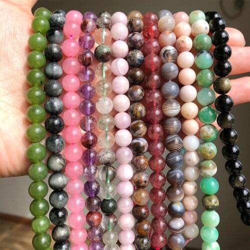 Natural Round Loose Stone Beads Fit DIY Bracelet Necklace Needlework Beads For Jewelry Making 4 6 8 10 12 mm 7.5inch Wholesale