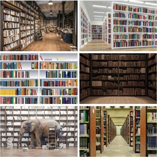 Laeacco Library Interior Bookshelf Books Photography Backgrounds Customized Photographic Backdrops For Photo Studio