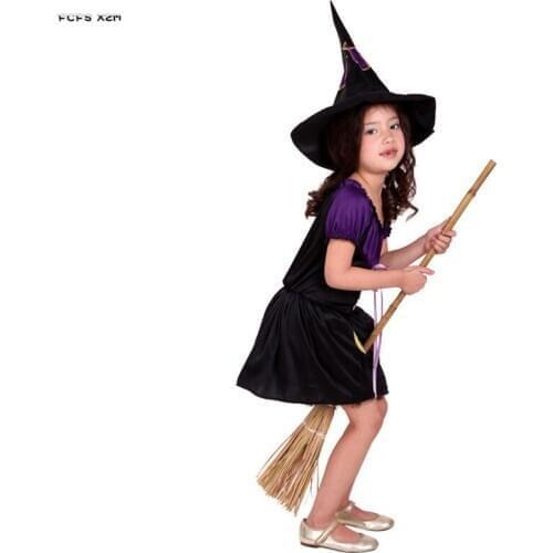 Cute Gothic Girls Halloween Sorceress costume Kids Children Witch Cosplay Carnival Purim Parade Masquerade Role play party dress