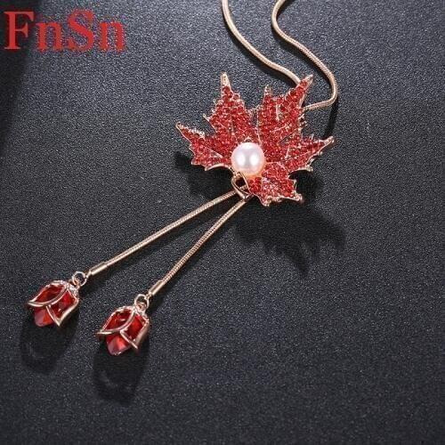 Fnsn Fashion 2017 Summer Hot Necklaces&Pendants Trendy Charms Crystal Plant Necklace Gold link Chain For Women Leaf Jewelry Sale