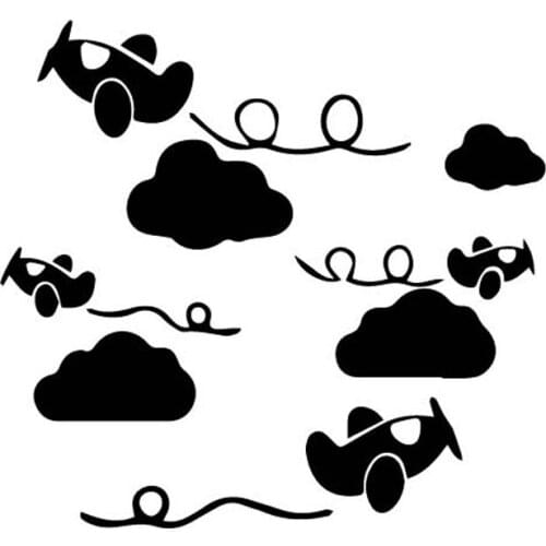 Car Stickers Animated Cartoon Airplanes and Clouds PVC Car Decoration Accessories Decals Waterproof Black/white,18cm*16cm