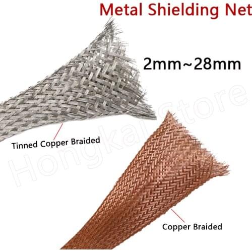5Meters Tinned Copper/Copper Braided Sleeve 2 4 6 8 10 12 20 25 28mm Metal Shielding Cable Sleeving Anti-Interference