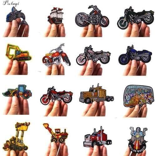 Pulaqi Cartoon Locomotive Car Iron On Patches Cute Clothes DIY Hat T-shirt Cloth Patch For Kids Clothing Decoration Applique F