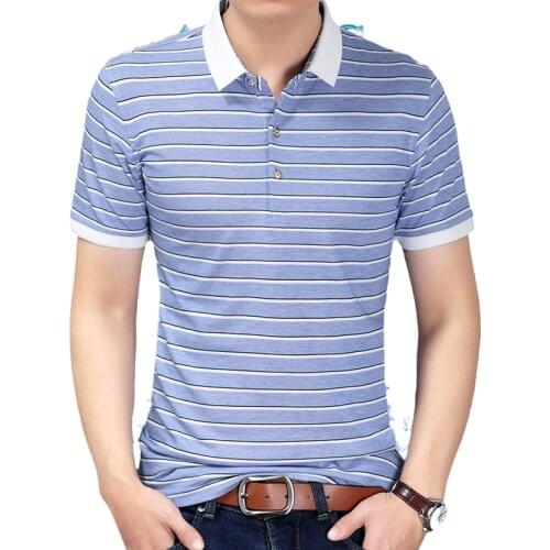Promotional Sales Cheap Middle Age Slim Fit Striped Short Sleeve Polo T-shirts