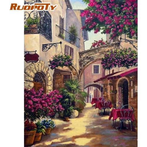 RUOPOTY Frame DIY Painting By Numbers Town Landscape Diy Acrylic Paint On Canvas Picture By Numbers For Home Decors Artwork Gift