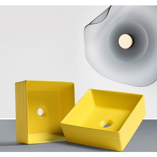 Nordic Yellow Corrugated Square Washbasin Personality Wash Hand Sinks Ceramic Household Small Shampoo Sinks Portable Sink