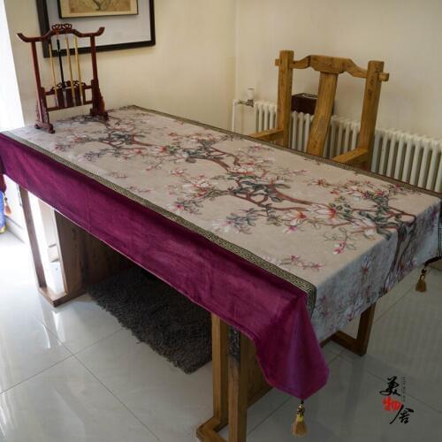 Table Cloth Purple Magnolia Flower Embroidery Wedding Room Sofa Home Hotel Bedding Villa Decoration Cushion Dresser Runner Cover