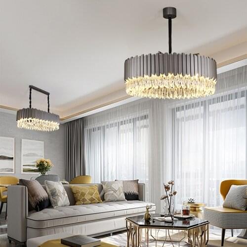 LED Silver Golden Black Oval Round Crystal Hanging Lamps Chandelier Lighting Lustre Suspension Luminaire Lampen For Dinning Room