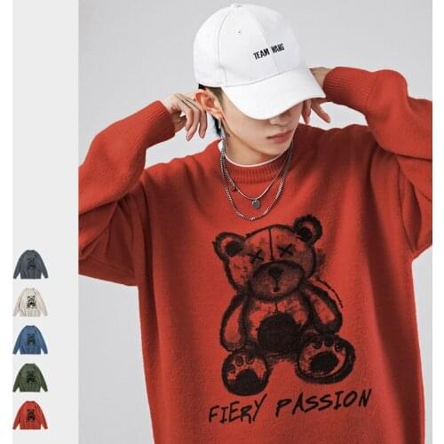 Anime Hip Hop Cartoon Bear Sweater Men Winter Women Clothing Casual Fashion Harajuku Streetwear Knitted Pullover Oversized Coat