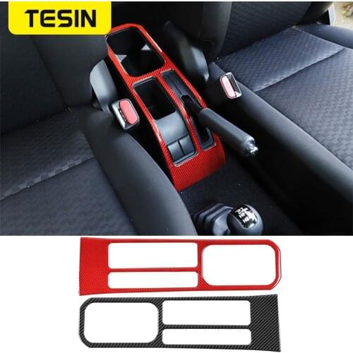 TESIN Interior Moulding Carbon Fiber Car Handbrake Cup Holder Decoration Stickers for Suxuki Jimny 2019 2020 Car Accessories