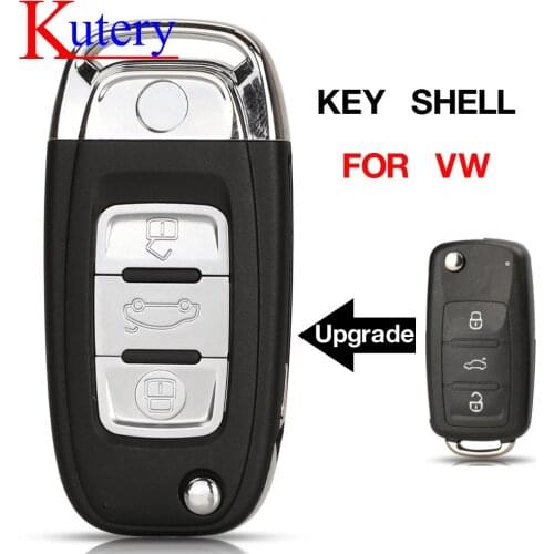 Kutery 3 Buttons Smart Folding Flip Remote Control Car Key Case Shell For VW Polo Jetta Golf MK6 Tiguan Touareg Fob Lamp On Top
