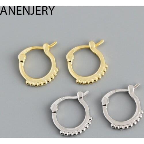 ANENJERY 925 Sterling Silver Small Beads Circle Earrings For Women Street Fashion Ear Buckles European Jewelry