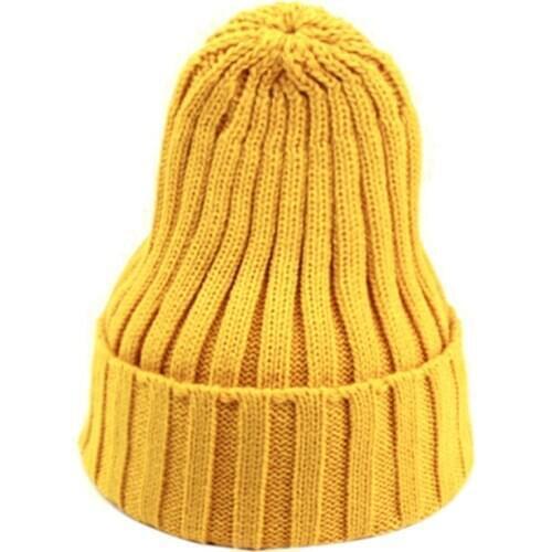 Unisex Winter Ribbed Knit Pointed Beanie Hat Neon Solid Color Cuffed Skull Cap