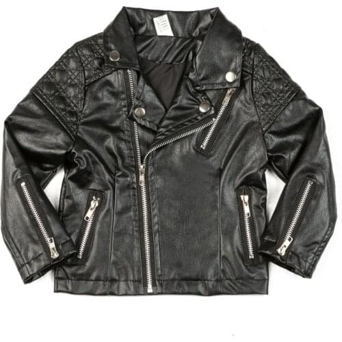 ZWF203 Children PU Leather Jacket Boys Autumn Leather Coat Girls Spring Jacket Children Solid Casual Outerwear 2-9T