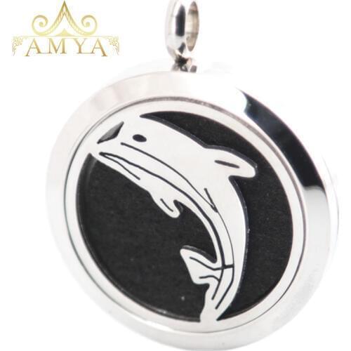 10pcs Dolphin Aromatherapy Essential Oil Surgical Stainless Steel Perfume Diffuser Locket Necklace Pendant Free 20pcs Pads