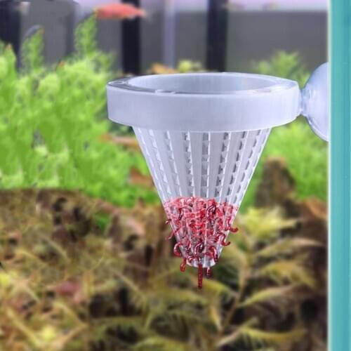 2PCS Tapered Funnel Automatic Fish Feeder Plastic Red Worm Cup With Sucker Feeding Tool Fish Tank Supplies Aquariums Accessories