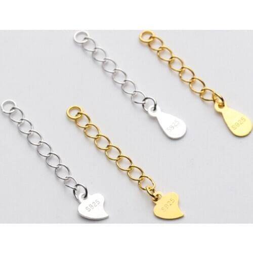 2pcs 925 Sterling Silver Heart/Water-drop Extension Chains 30mm 50mm S925 Connection Prolong Extend Chains DIY Jewelry Findings