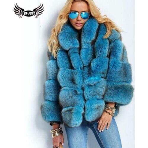 2020 Winter Real Blue Fox Fur Jacket For Women With Stand Collar Genuine Leather Pelt Fox Fur Coat Thick Warm Overcoat Woman