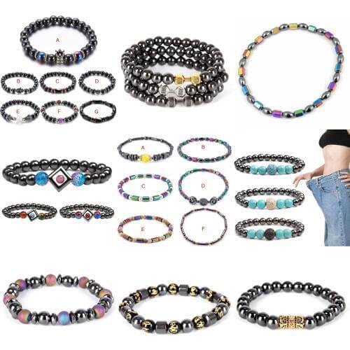22 Style Weight Loss Bracelet Round Magnetic Stone Therapy Slimming Hand Chain Hematite Stretch Magnet Bracelet Jewelry Health