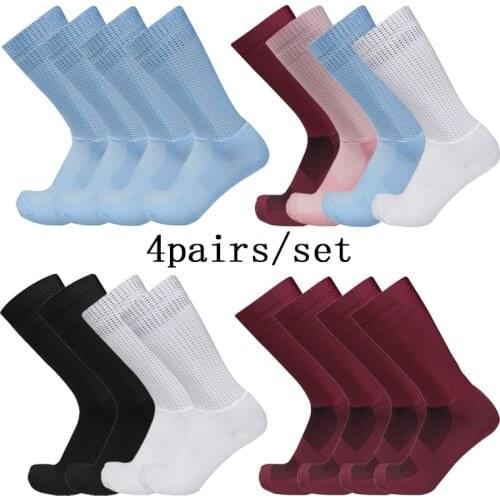 4pairs/set New Aero Cycling Socks Pro Team Racing Bicycle Socks Silicone Non-slip Summer Breathable Calcetines Ciclismo