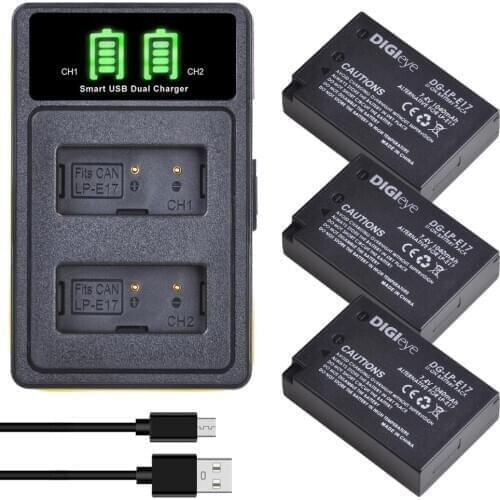 3Pcs LP-E17 LPE17 LP E17 Battery + LED Dual Charger for Canon EOS Rebel T7i,T6i,T6s,SL2,EOS M6,M5,M3,77D,750D,760D,800D,KISS X8i