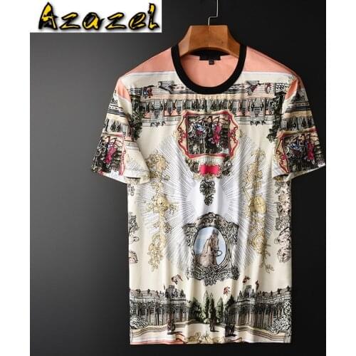 Azazel Allover Printed Mens T-shirts Luxury 100% Cotton Short Sleeve T-shirts Mens Plus Size 4xl Slim Fit Round Collar Man Tee