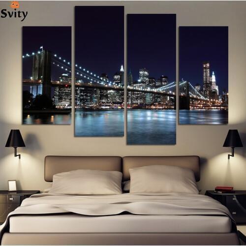 4 Piece Free Shipping Hot Sell Modern wall Painting New York Brooklyn bridge Home Decorative Art Picture Paint on Canvas Prints