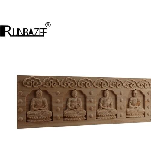 RUNBAZEF Buddha statue Ornamental Modern Antique Wood Lines Carving Decal Long Flower Wooden Corner Window Doors Hot Sale NEW