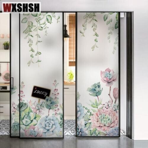 Electrostatic Glass Sticker Custom Size Succulent Pattern Decorative Durable Fresh Window Covering Reusable Stained Raamfolia