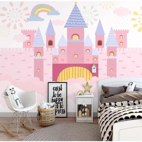 Custom Photo Wall Decor Mural Cartoon Rainbow Pink Castle Kids Room Princess Room Girl Bedroom Home Wallpaper Papel De Parede 3D