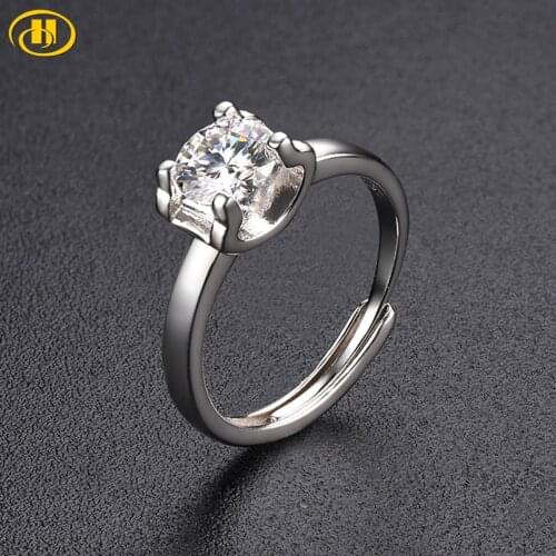 Hutang 100% 925 Silver 4 Claws Ring 1 Carat White Moissanite Rings Resizable Style Fine Jewelry for Womens Valentines Day Gift