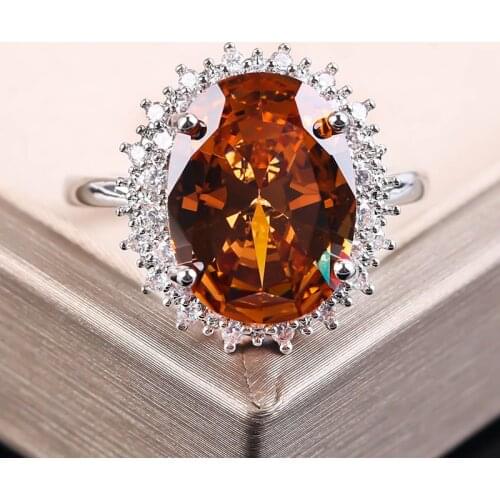 Exquisite Big Orange Crystal Party Rings For Women Charming Luxury Zirconia Wedding Engagement Rings Female Wedding Band Gift