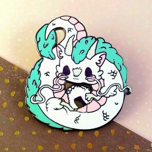 Kaonashi HAKU Dragon Sushi Rice Ball Enamel Brooch Pin Hat Bag Collar Lapel Pins Badges Women Mens Fashion Jewelry Accessories