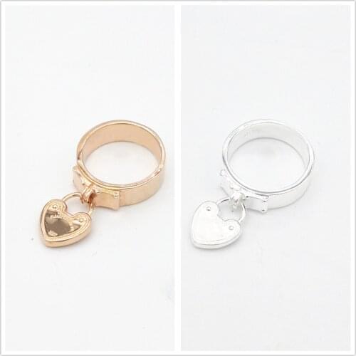 Sterling silver S925 classic rose golden heart-shaped lock engraved letters romantic love ring couples jewelry gifts